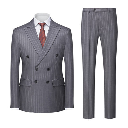 Blue Pinstripe Men's Double-breasted Suit Two-piece, Wedding/Party/Business Dress Jacket and Pants, Red Gray Male Sets M-4XL 5XL