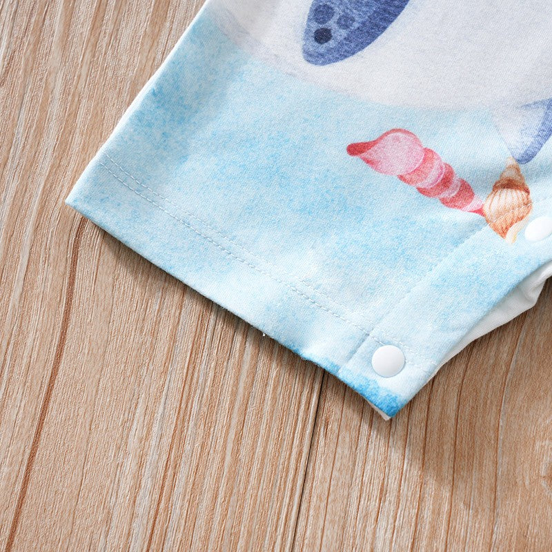 Newborn Clothing Cute Cartoon Marine Animal Print Comfortable And Soft 0-18 Boys And Girls Summer Short Sleeved Baby Jumpsuit