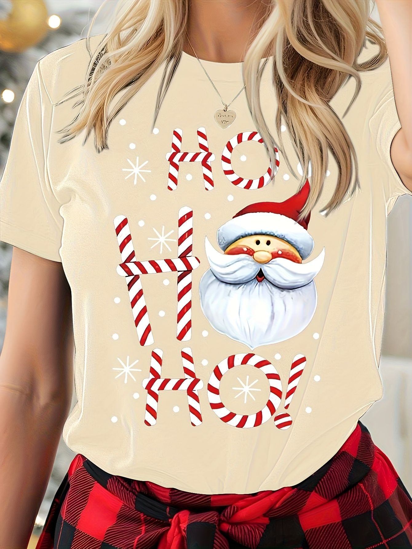 Women's Christmas T-Shirt Holiday Top Tee Round Neck 100% Cotton Shirt Festive Wear Cheerful Print Short Sleeve T Shirt