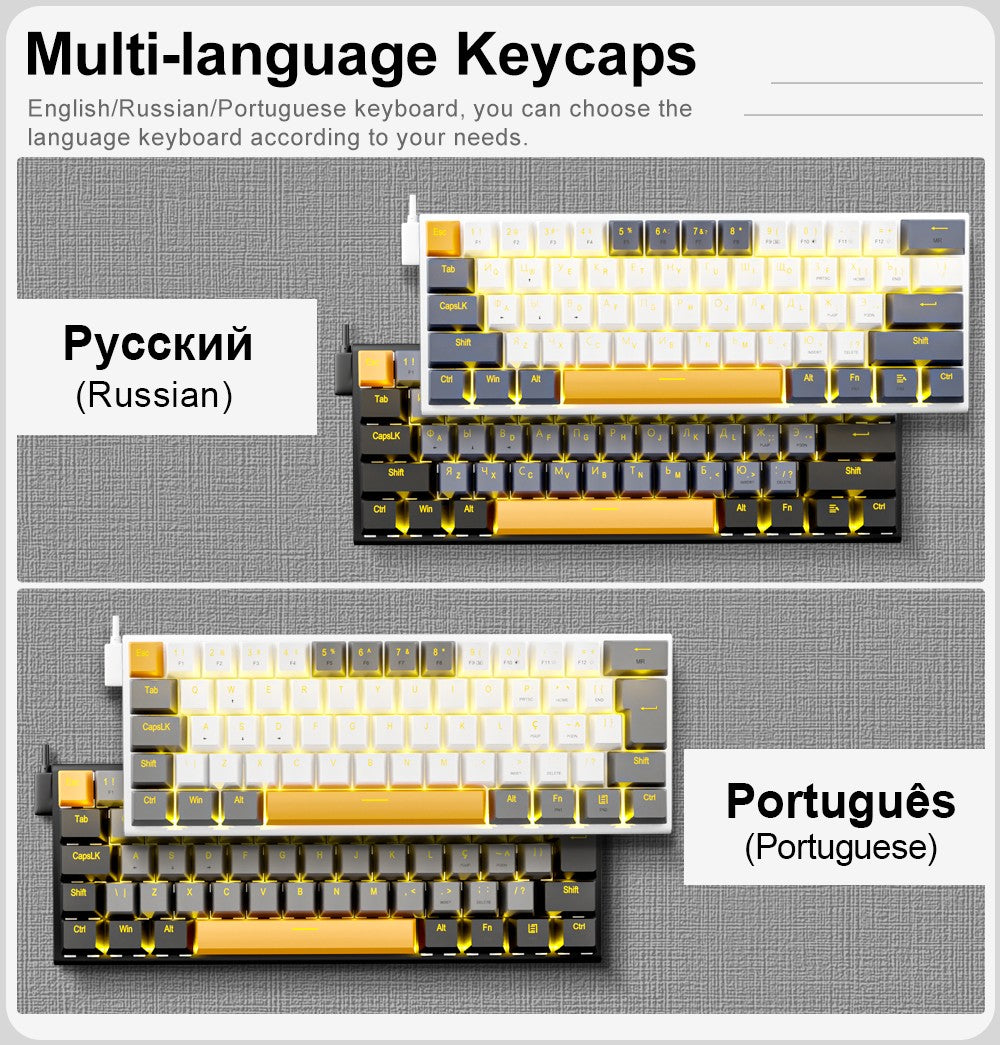 E-YOOSO Z11 Teclado Mecânico para Jogos USB com Fio Red Switch 61 Teclas Gamer Russo Português Brasileiro para Computador PC Laptop