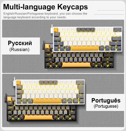 E-YOOSO Z11 Teclado Mecânico para Jogos USB com Fio Red Switch 61 Teclas Gamer Russo Português Brasileiro para Computador PC Laptop