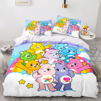 Cartoon Anime Care Bears Duvet Cover Set Kawaii Carebears Quilt Cover Pillowcase Set Bedding Set Kids Bedroom Decor Full Size