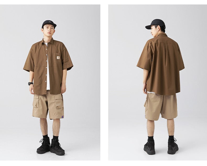 Japan Style Cargo Shirts Men Summer  Pure Cotton Loose Casual Pocket Shirts Men Women Plus Size Short Sleeve Shirt