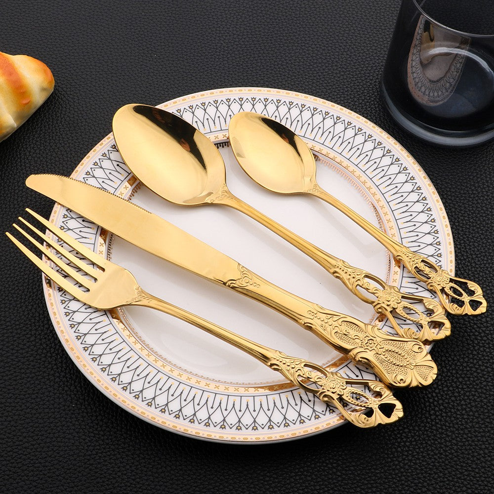 16Pcs Cutlery Sets Vintage Stainless Steel Tableware Dinner Knife Fork Dessert Spoon Dinnerware Set Kitchen Flatware