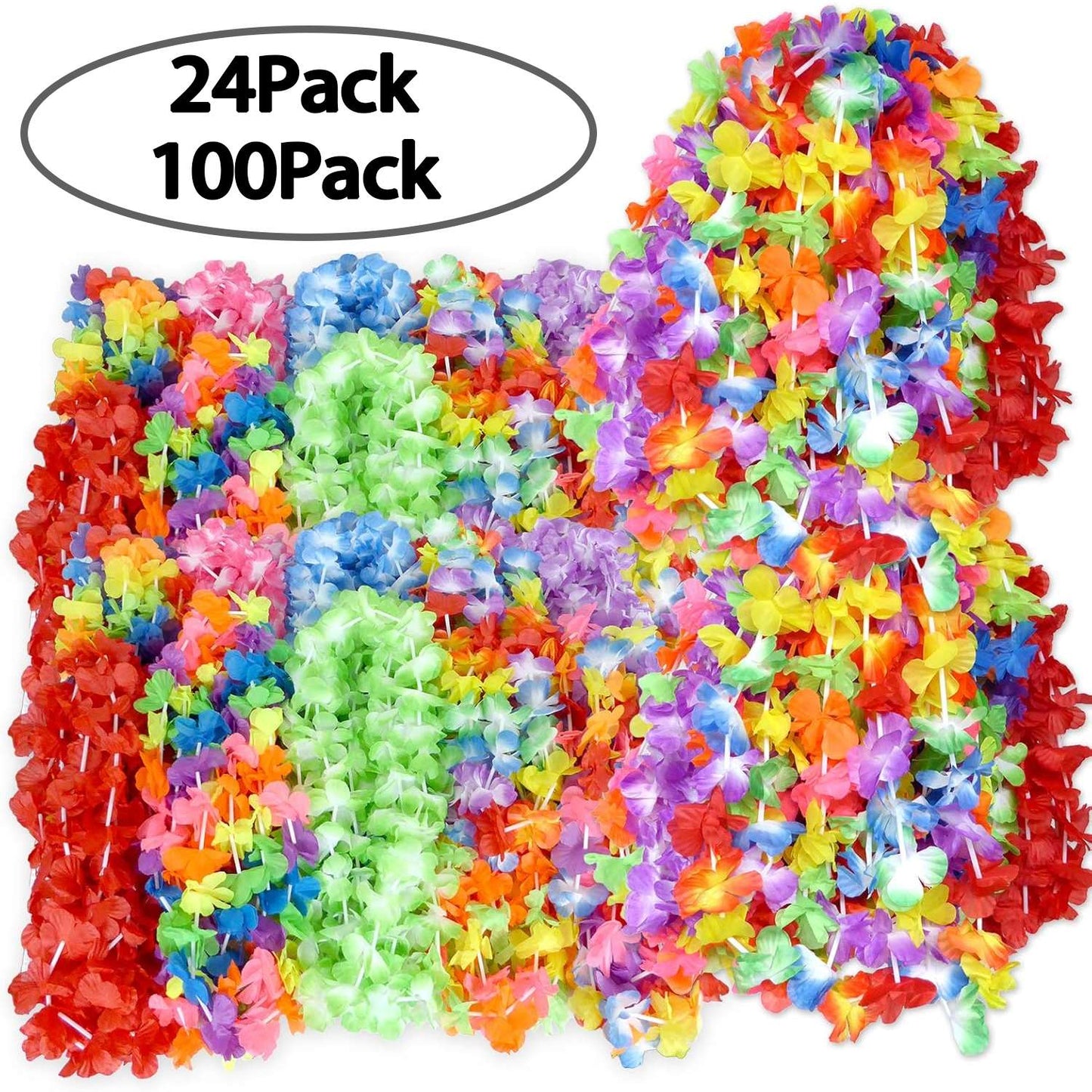 24/120pcs Hawaiian Artificial Flower Wreath Necklace Hawaii Theme Party Garland Summer Beach Wedding Birthday Party Decor