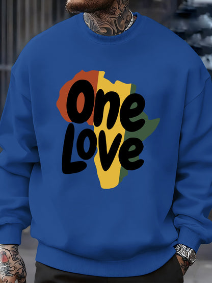 One Love African Continent Prints Sweatshirt Men Crewneck Clothes Autumn Fleece Pullover Oversized Multicolor Streetwear Unisex