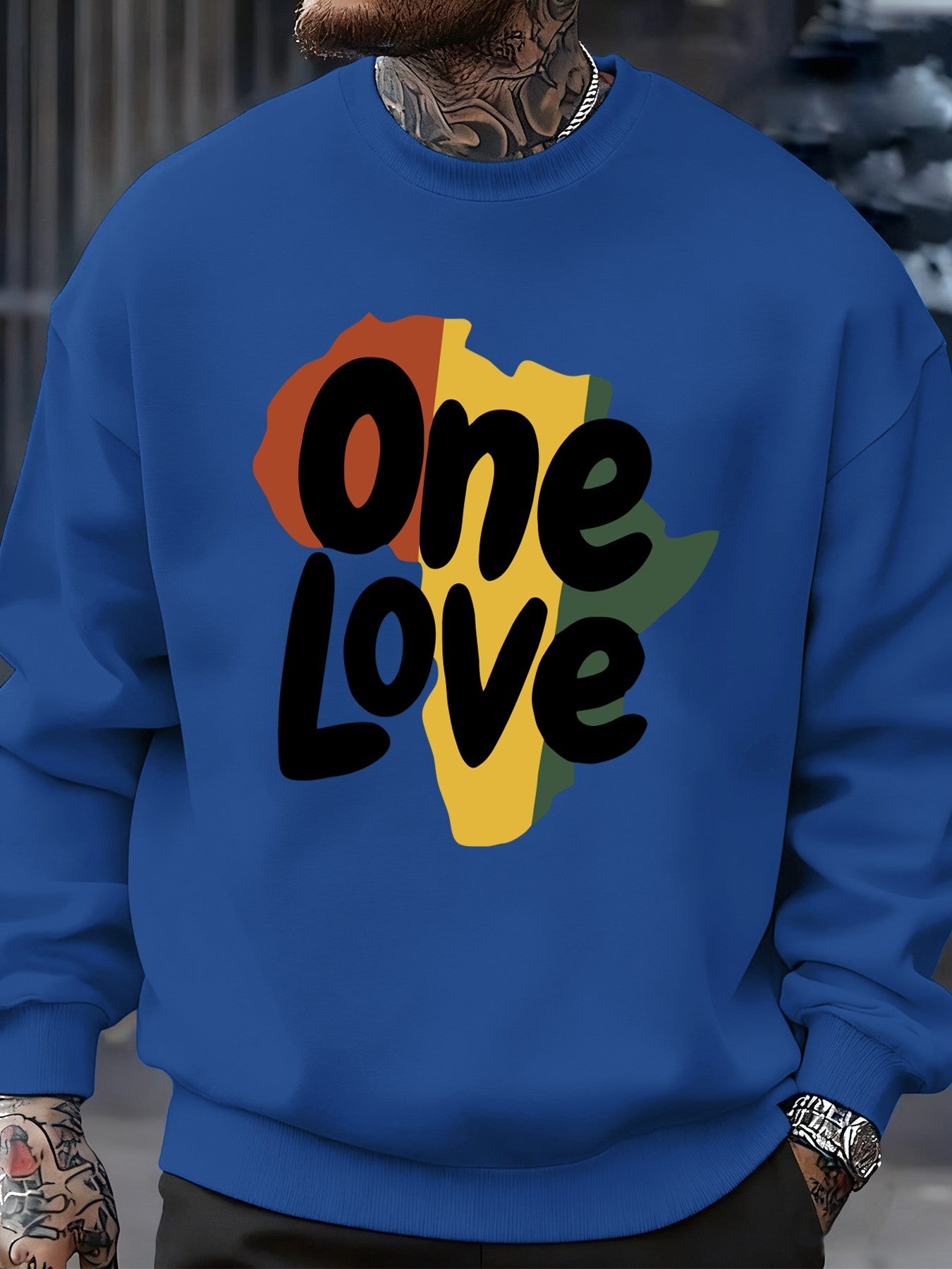 One Love African Continent Prints Sweatshirt Men Crewneck Clothes Autumn Fleece Pullover Oversized Multicolor Streetwear Unisex