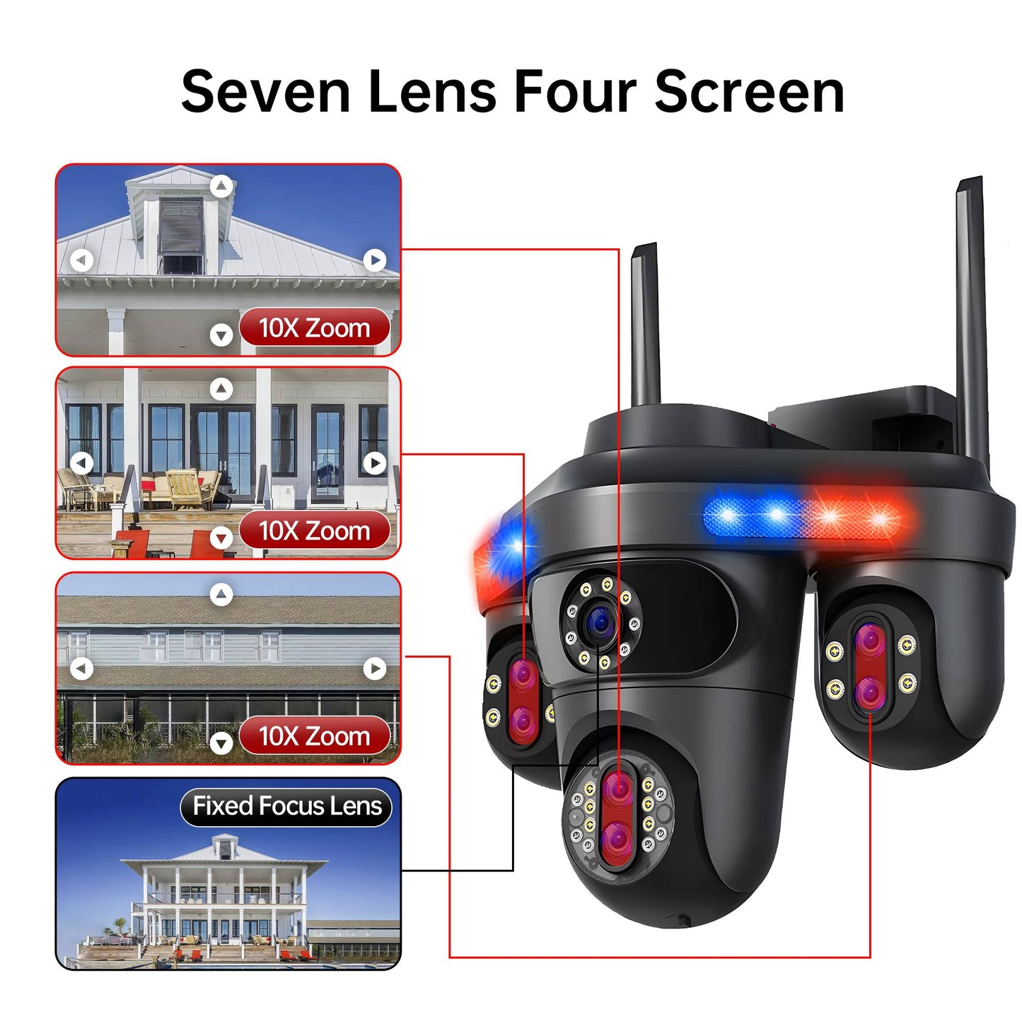 Câmera IP WiFi GEYUNE 35MP 4 Telas 7 Lentes Zoom 10X Câmera de Segurança PTZ Sem Fio Externa Câmera de Vigilância CCTV com Rastreamento Automático