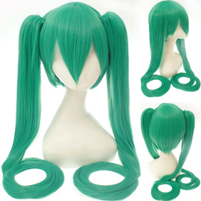 120CM Long Synthetic Hair Clips 2 Ponytails Lolita Green Pink Heat Resistant Party Wigs Synthetic Hair Hatsune Miku Wig Cosplay