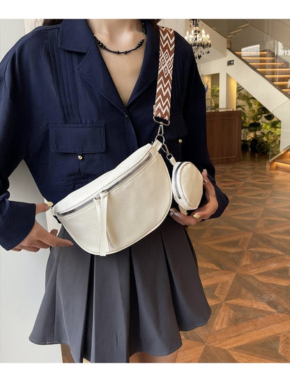 2025Casual solid color commuter bag simple western style street style fashion crossbody chest bag travel waist bag two-piece set