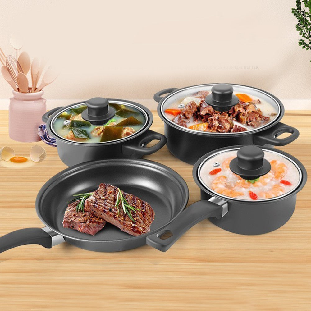 Conjunto de Panelas Antiaderente 12 Peças Panela de Cozinha com Tampa Frigideira Wok Leiteira Frigideira de Pedra Maifan para Todos os Tipos de Fogão