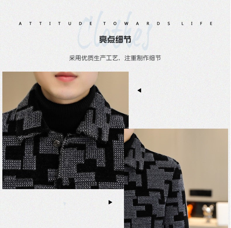 Winter Thicken Warm Wool Blends Jacket Men Fashion Plaid Casual Coat Slim Lapel Streetwear Overcoat Social Men Clothing 2022