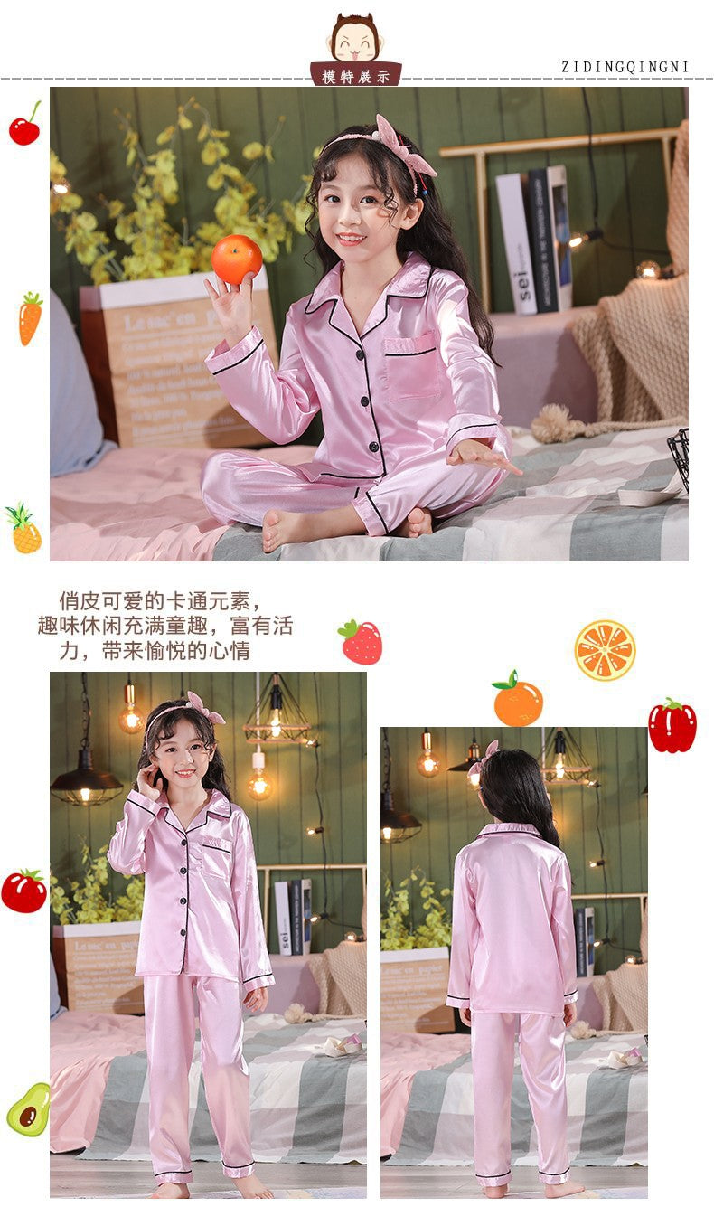 Girls Christmas Pajamas Children's Satin Silk Pajama Sets Girl Pink Satin Homewear Nightwear Loungewear Kids Clothes For 3-14Yrs