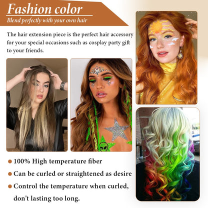 Mechas Coloridas Cabelo Sintético 10 Peças Extensões de Cabelo Liso 55 cm Com Presilha Aplique para Mulheres Festa Cosplay Presentes