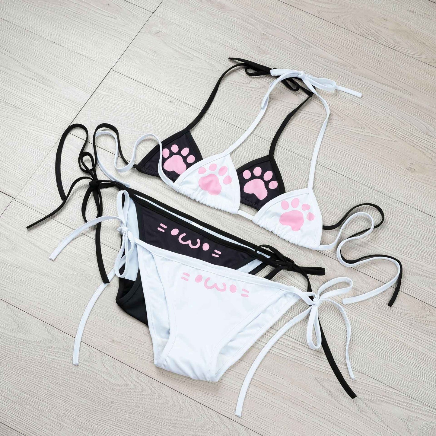 Japanese Anime Kawaii Girl Cute Cat Paw Bikini Swimsuit Women Claw Pattern Three Point Underwear Bra Panties Set Costume Cosplay