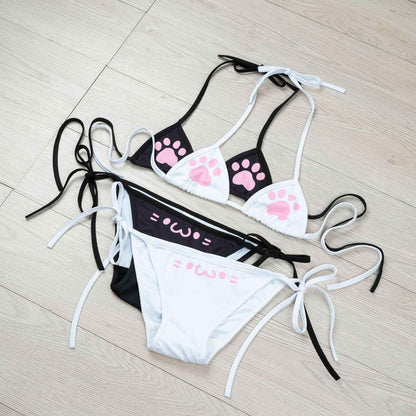 Japanese Anime Kawaii Girl Cute Cat Paw Bikini Swimsuit Women Claw Pattern Three Point Underwear Bra Panties Set Costume Cosplay