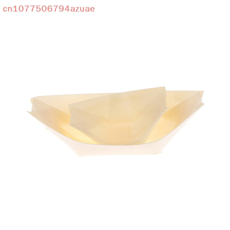 50Pcs Wood Boats Plates Sushi Salad Dessert Bowl Wood Serving Bowl Disposable Sushi Serving Trays Sushi Boat Plates