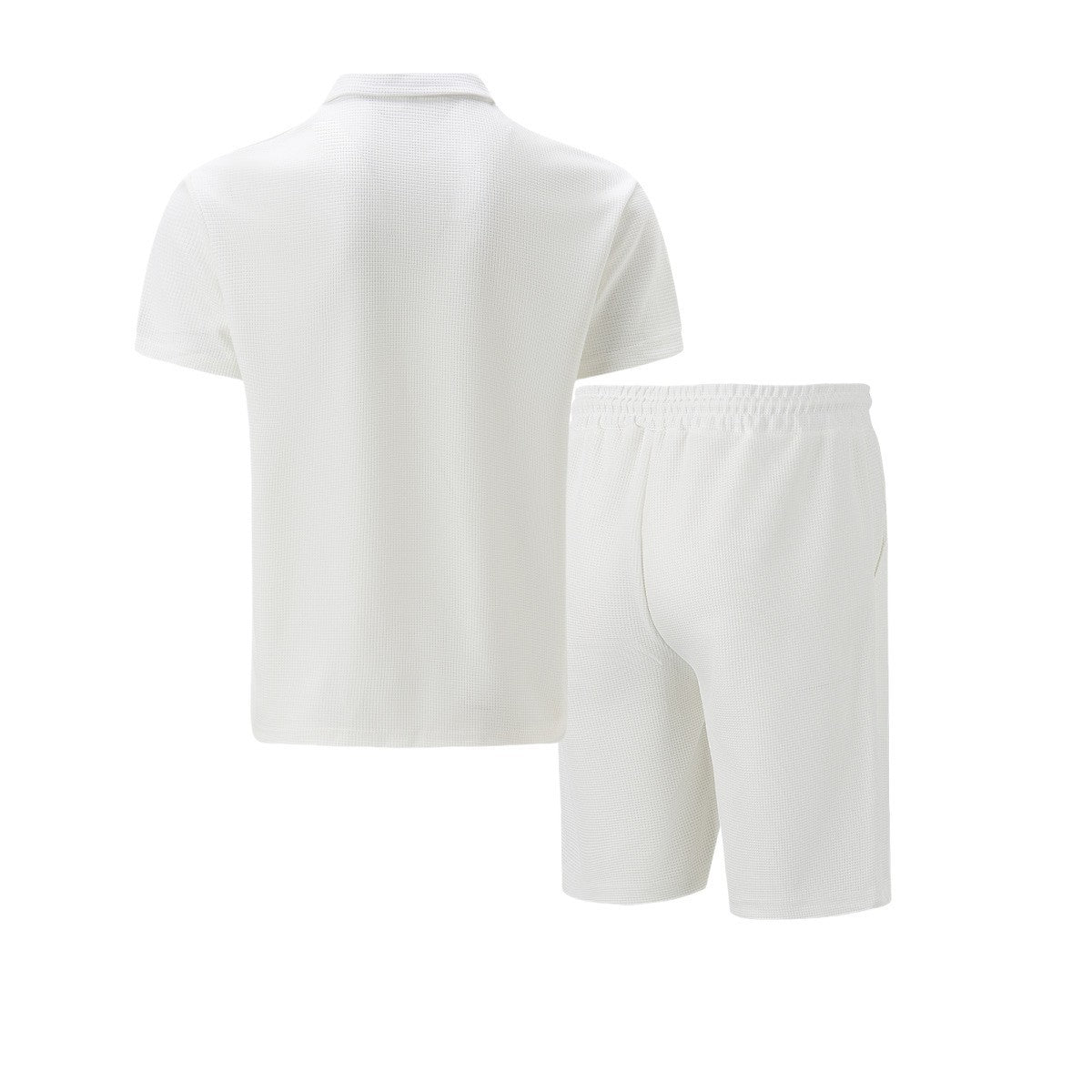 2025 Men Europe and the United States new summer Waffle solid color zip-up lapel short-sleeve suit shorts two sets