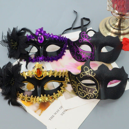 2PCS Couple Masks Sexy Painted Masquerade Venice Feather Flower Party Half Face Cover Wedding Carnival Performance Costume Prom