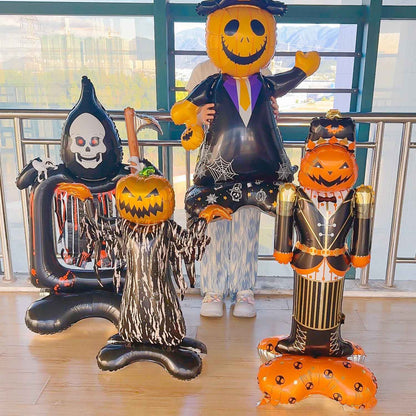 Halloween Party Giant Foil Balloons Inflatable Toys Decor Pumpkin Soldier Witch Ghost Skeleton Reaper Aluminum Standing Balloon