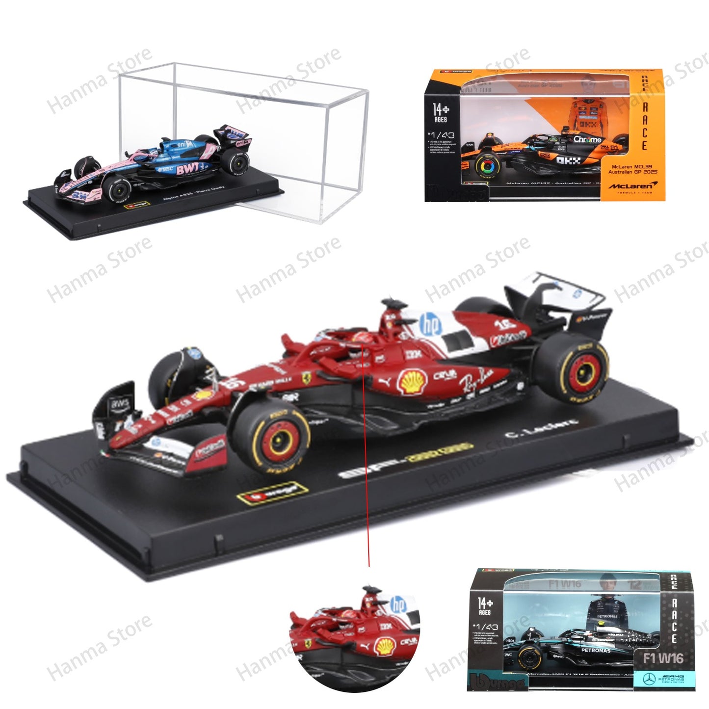 Bburago 1:43 F1 BWT Alpine Modelo Com Capacete 2025 Miniatura de Liga Carro de Corrida de Fórmula Brinquedo MCL39 W16 SF25 RB21 Japonês