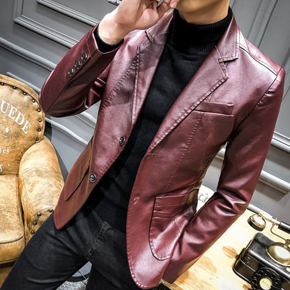New Spring Men Slim Leather Blazers Jackets PU Leather Suits Coats Good Quality Male Business Casual Fit Suits Jackets Size 6XL