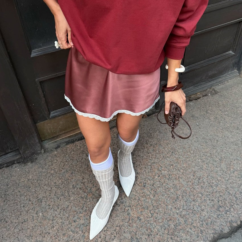 Linad Summer Sexy Satin White Mini Skirts For Women Street Chic Red High Waist S