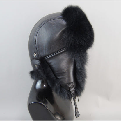 2025 Hot Sale Men Outdoor Windproof Winter Natural Real Fox Fur Bombers Hats Quality Cap Man Luxury Real Sheepskin Leather Hat