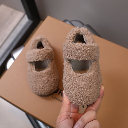 Children Fur Shoes 2024 Winter Kids Warm Plush Shoes For Girl Flat Loafers Moccasins Girls Casual Shoes Khaki, Beige