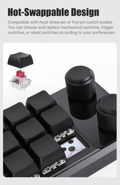 Programming Macro Custom Knob Keyboard RGB 3 Key Copy Paste Mini Button Photoshop Gaming Keypad Mechanical Hotswap Macropad