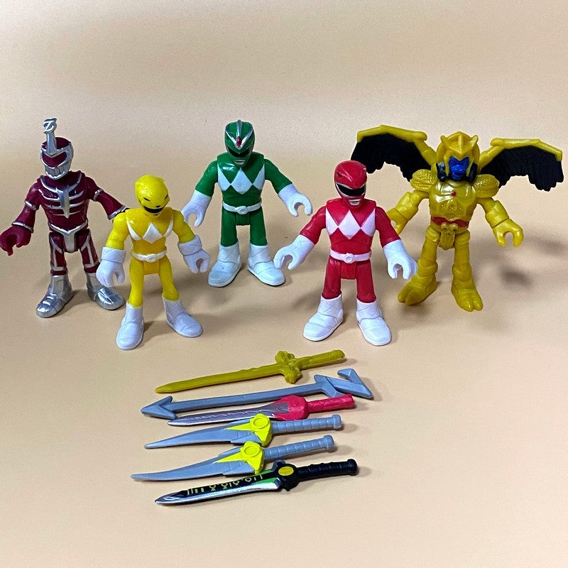 Novo Pacote Imaginext Power Rangers Verde Amarelo Vermelho Goldar Lord Zedd Heróis Vilões Bonecos Articulados c/ Armas Modelos Brinquedos