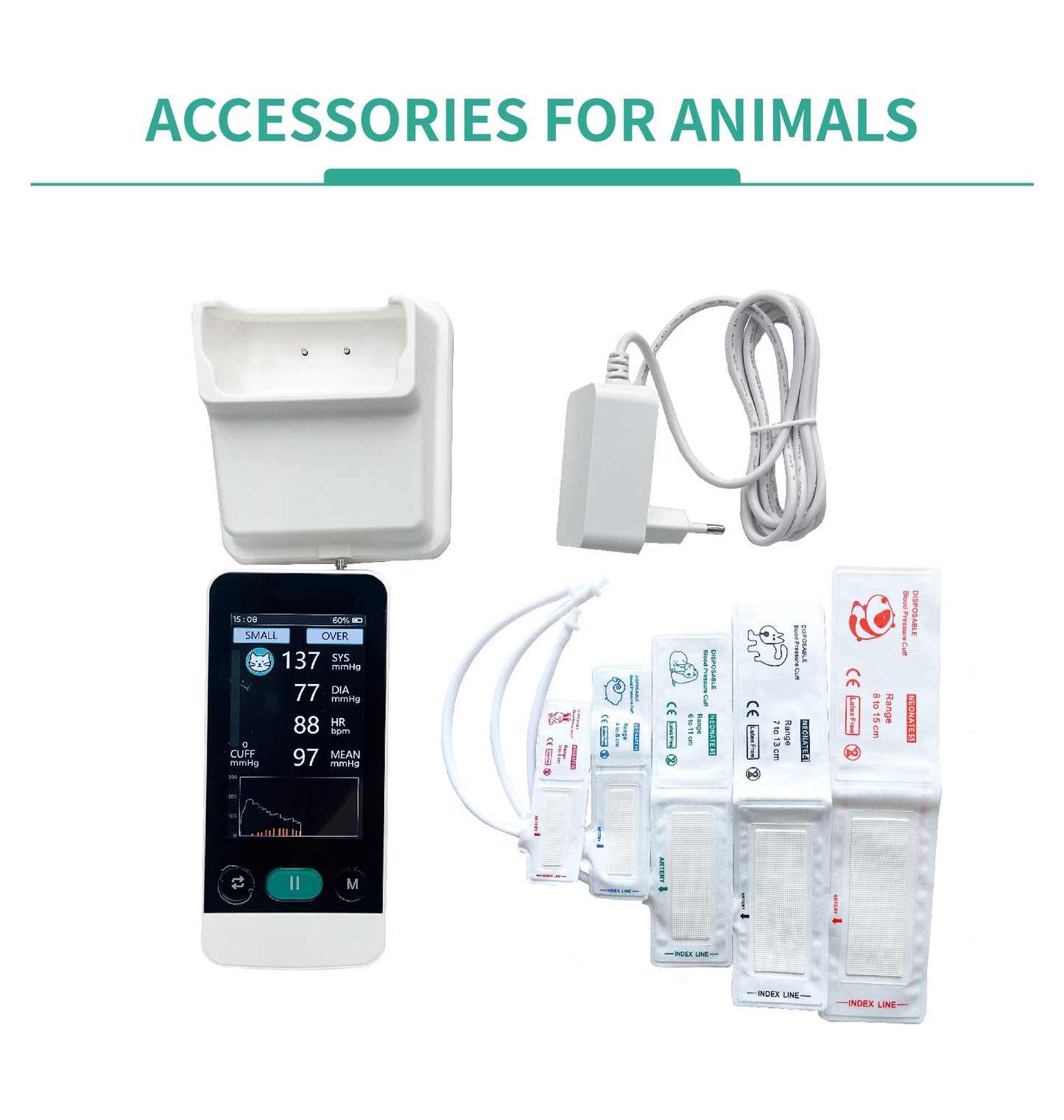 Monitor de Pressão Arterial Animal Eletrônico Portátil Medidor BP para Gatos Cães Uso Veterinário
