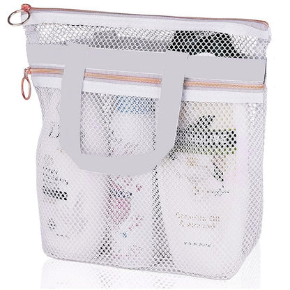 Portable shower handbag, transparent mesh makeup bag, storage bag, travel wash bag, mesh beach bag