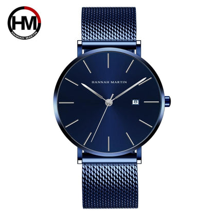 Classic Bauhaus Design Men Watch Dark Blue  Japan Quartz Waterproof Stainless Steel Fashion Business Calendar Ultra Thin Watches