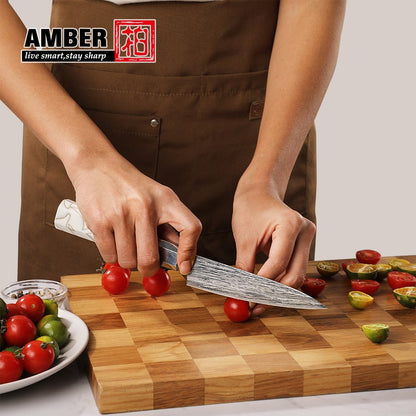Conjunto de Facas de Chef, Conjunto de Facas de Cozinha Damasco Japonês de 6 Peças, Conjunto de Facas de Chef Profissionais de Aço Premium de 67 Camadas, com Cabo de Resina de Malha Branca