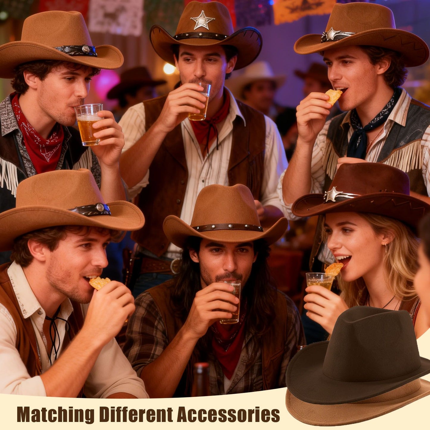4-24Pcs Western Cowboy Hat for Men Women Adjustable Felt Cowgirl Hats Wide Brim Fedoras Hat for Adult Bachelor Party Costume
