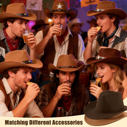 4-24Pcs Western Cowboy Hat for Men Women Adjustable Felt Cowgirl Hats Wide Brim Fedoras Hat for Adult Bachelor Party Costume