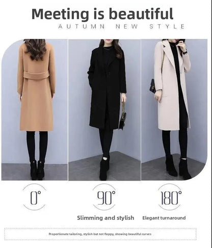 Plus Size Ladies Thickened Winter Coat Long Open-Front Woolen Jacket Loose Fit plus Size Fashionable Autumn Winter Korean Sty...