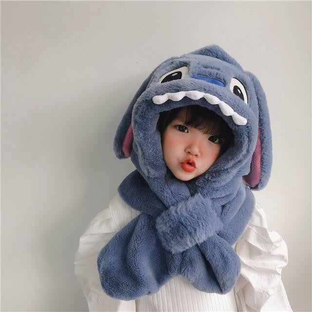 Disney Stitch Angel fofo criativo desenho animado infantil chapéu de pelúcia cachecol anime filme personalizado proteção de orelha chapéu quente engrossado