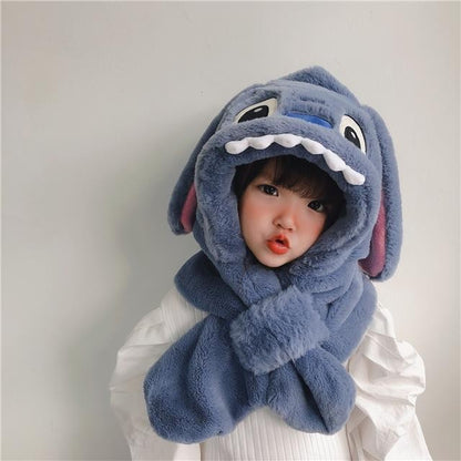 Disney Stitch Angel fofo criativo desenho animado infantil chapéu de pelúcia cachecol anime filme personalizado proteção de orelha chapéu quente engrossado