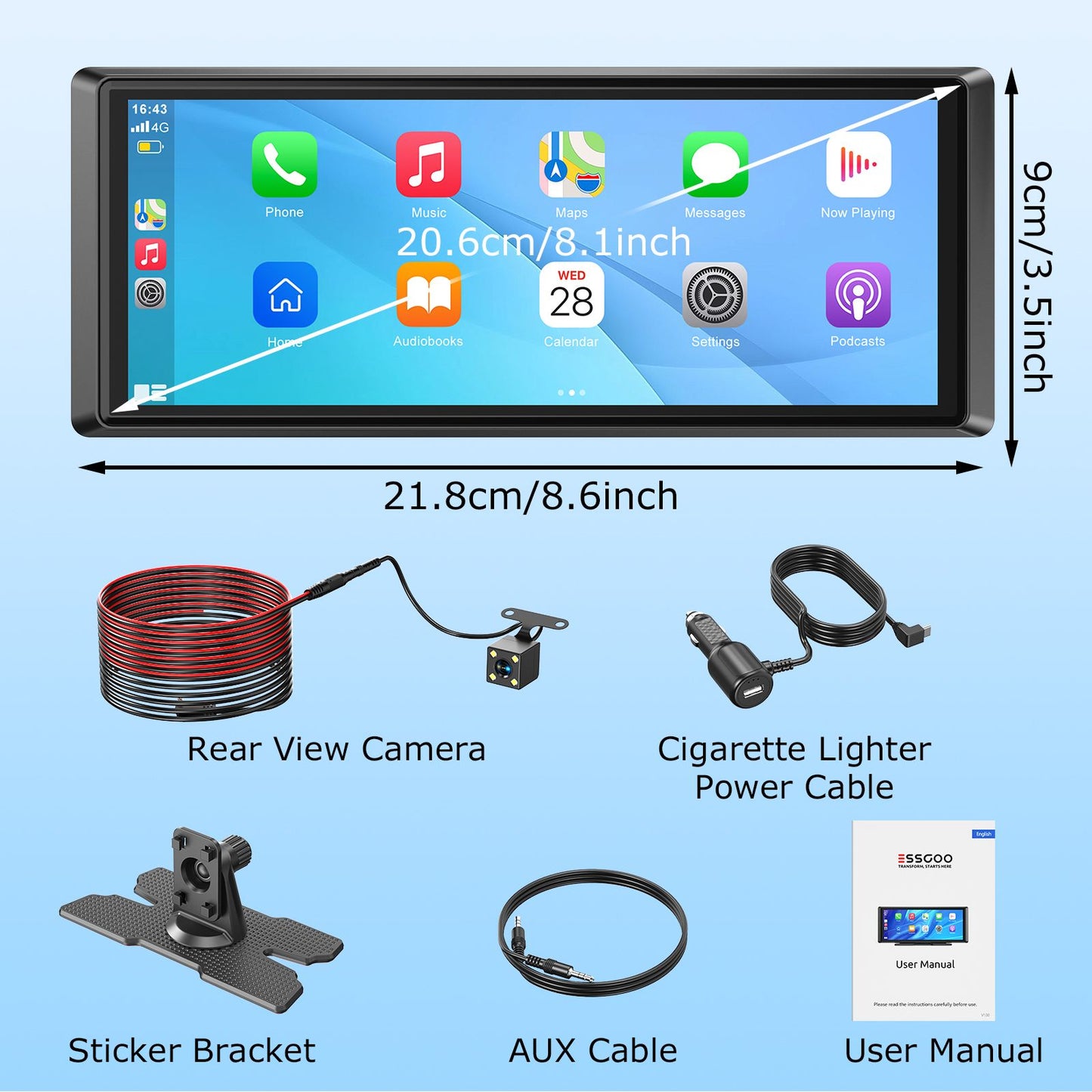 ESSGOO  8.1 inch Car Radio Multimedia Video Player Portable Stereo Wireless Carplay Android Auto For Universal Autoradio GPS WiF
