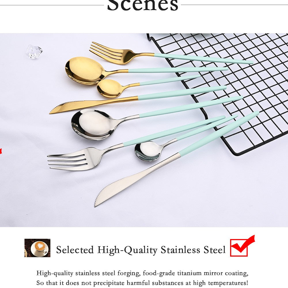 6Pcs/Set Teaspoon Stainless Steel Flatware Colorful Cake Fruit Spoons Dessert Small Coffee Spoon Snack Kitchen Dinnerware Tools