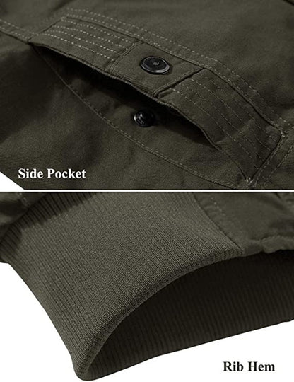 MAGCOMSEN Men's Fleece Jackets Windbreaker Coats Fall Winter Thermal Bomber Jackets Multi-pockets Stand Collar Motorcycle Jacket