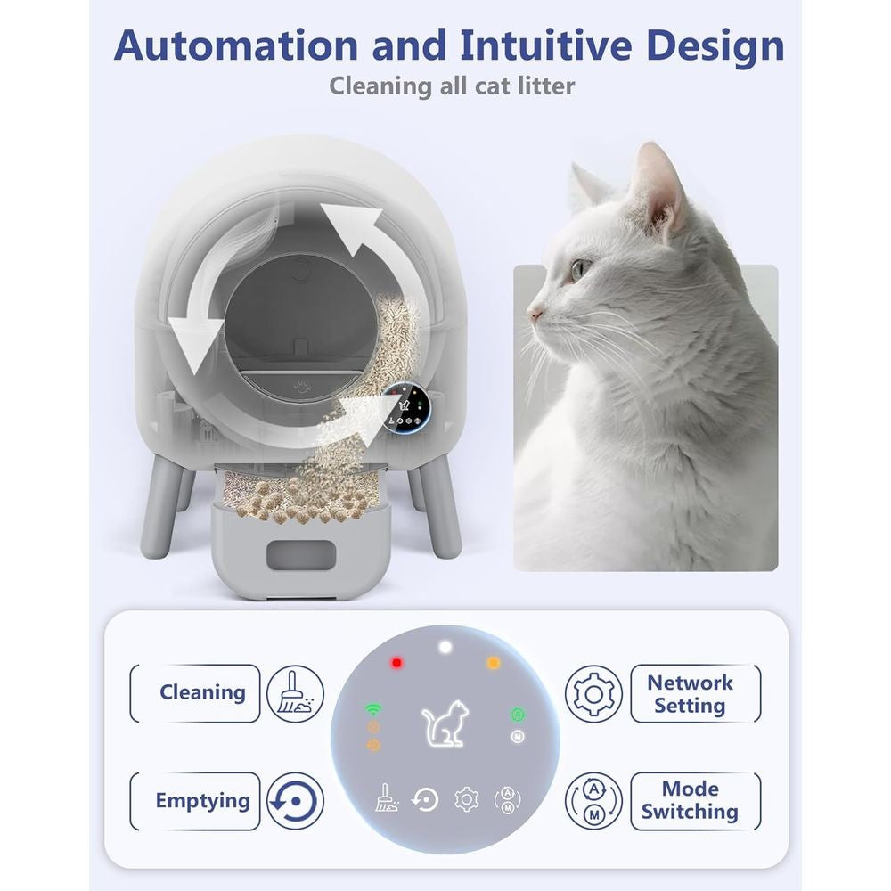 Caixa Sanitária Inteligente Automática para Gatos Múltiplos com Segurança Dupla, Controle por Aplicativo e Limpeza Fácil