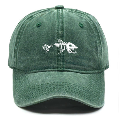 White Fish Bones Print Adjustable Retro Baseball Cap Woman's Cap Distressed Fashion Snapback Caps Ideal Choice For Women & Men