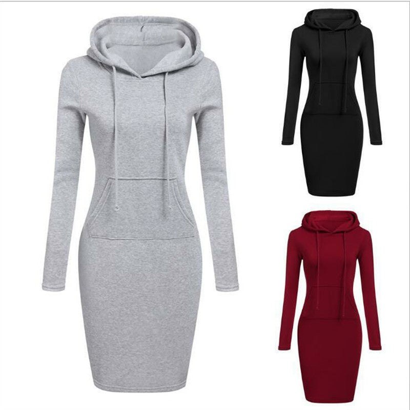 Fashion Sweatshirt Dresses Women's Pocket Hooded Casual Dresses Mini Dresses