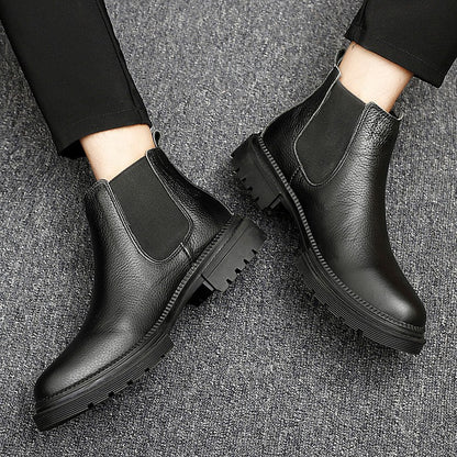 Genuine Leather Mens Chelsea Boots Slip on Male Casual Footwear All-match High Quality Ankle Boots Vintage Style Business Botas