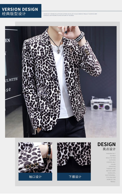 Blazer New Men's Fashion Business Gentleman Wedding British Style Banquet Leopard Print Luxe Handsome Outdoor Casual Blazer