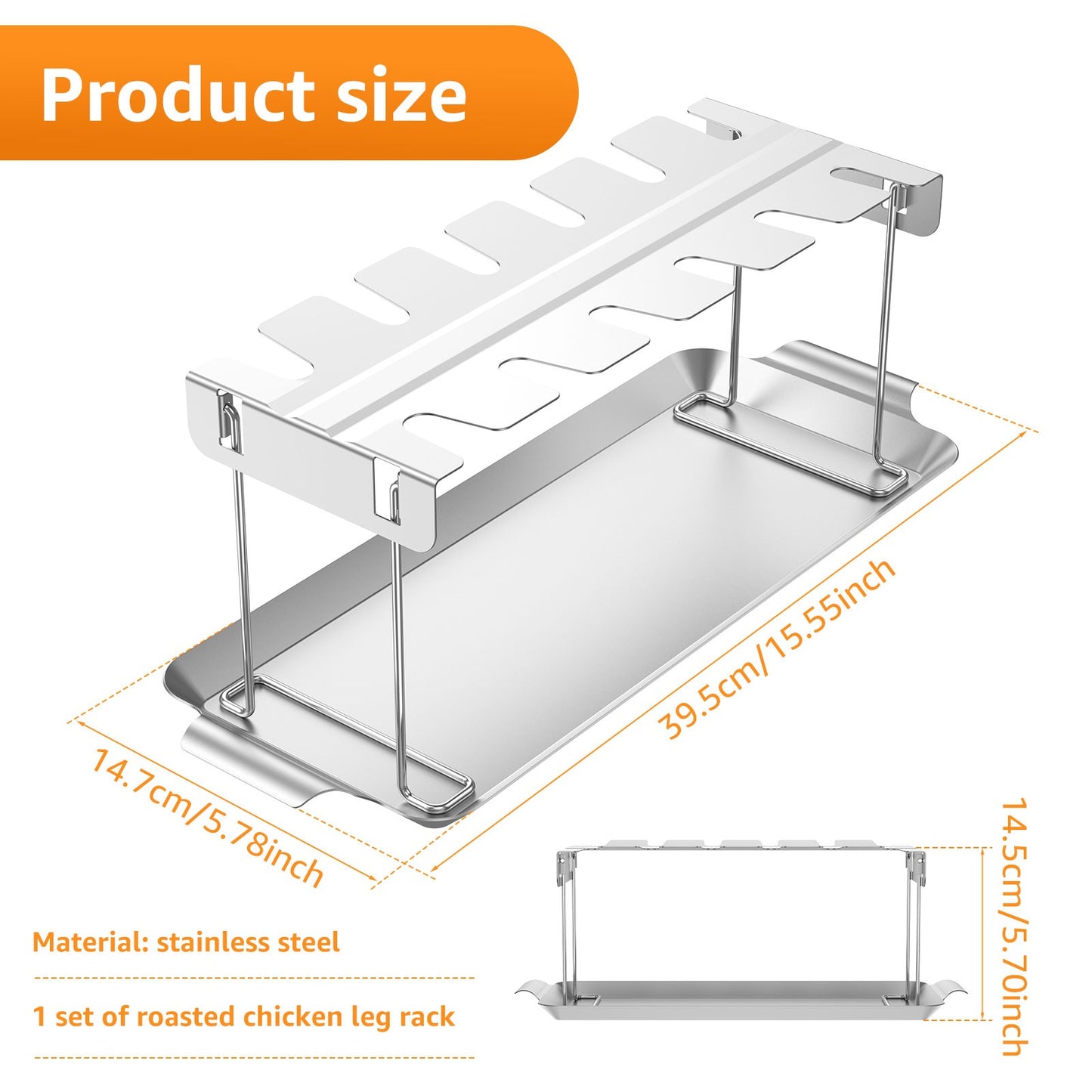 Chicken Leg Rack for Grill Barbecue Cooking Rack Stainless Steel Chicken Wing Rack with Drip Tray Folding BBQ Drumstick Stand