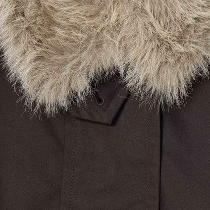 Women's Autumn and Winter Casual Straight Waterproof Parka Jacket with Fur Hem, Warm Zipper Long Sleeve Outwear